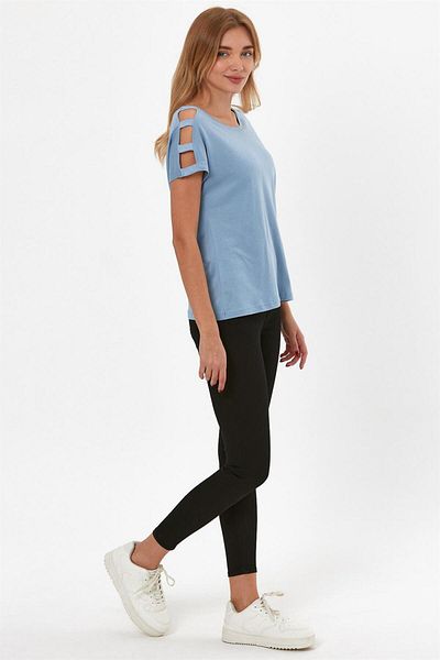 VENA Tricou Elsa Crew Neck cu detaliu pe umeri (modal) - albastru cer