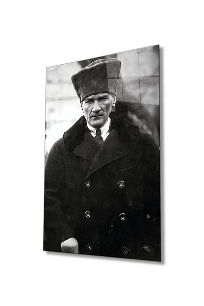 Rosyvien Mustafa Kemal Atatürk Portrait Glass Painting, Home Office School Wall Decoration, Gift, Uv Printed Tempered