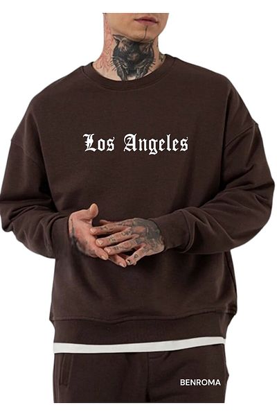 BENROMA Unisex Los Angeles Printed Crew Neck Sweat