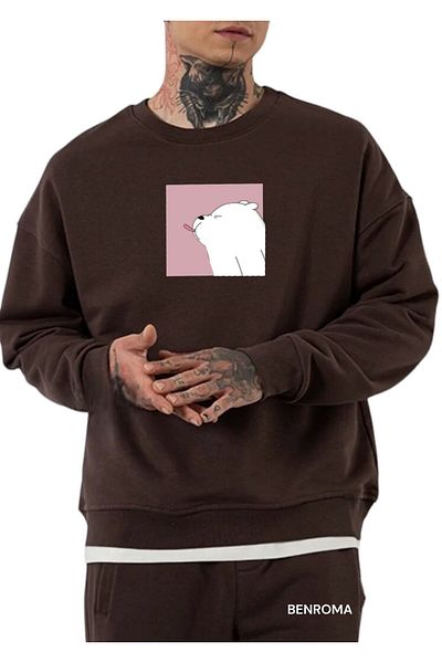 BENROMA Unisex White Bear με στάμπα με λαιμόκοψη
