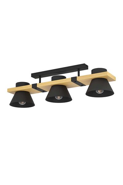 Eglo 43955 Indoor " Maccles " Black, Brown Color Steel, Wooden Ceiling Lamp Ip20 E27 Max: 3X15