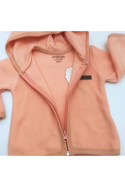Aydodo Teddy Bear Patterned Zippered Hooded Fleece Cardigan