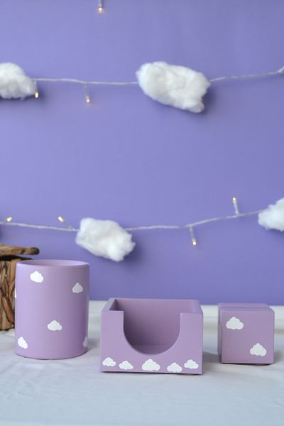 Bİ DOLU DÜKKAN Комплект за офис Cloudy, държач за химикалки, бележник, държач за визитки, настолен органайзер