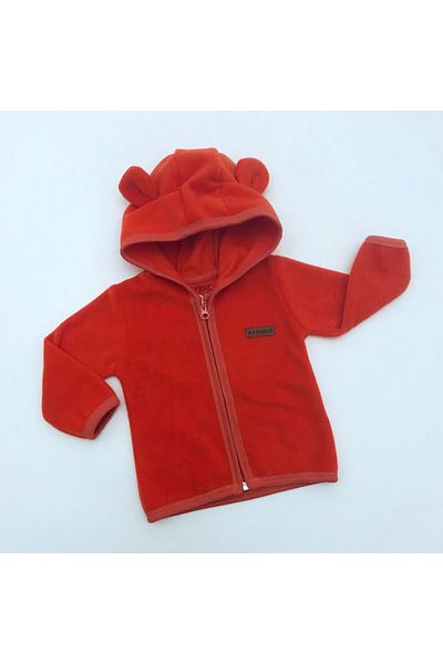 Aydodo Teddy Bear Patterned Zippered Hooded Fleece Cardigan