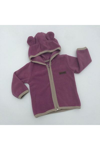 Aydodo Teddy Bear Patterned Zippered Hooded Fleece Cardigan