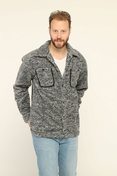 Owut Collection Ανδρική βελούδινη ζακέτα Anthracite Oversize Kangaroo Pocket