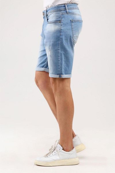 EXPLODE - Men's Frayed Slim Fit Lycra Light Blue Denim Jean Shorts