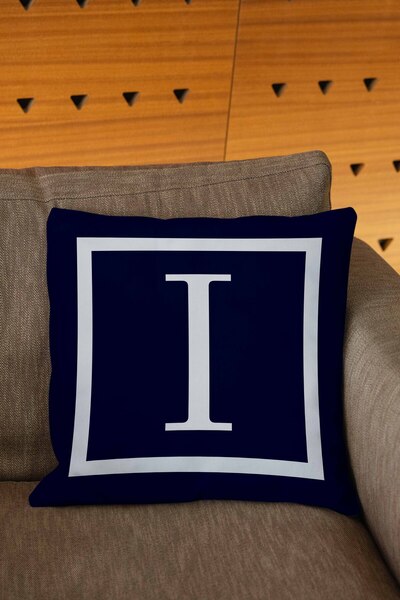 Şah Dekor Husă de pernă cu litere de culoare albastru bleumarin și alb cu imprimare digitală
