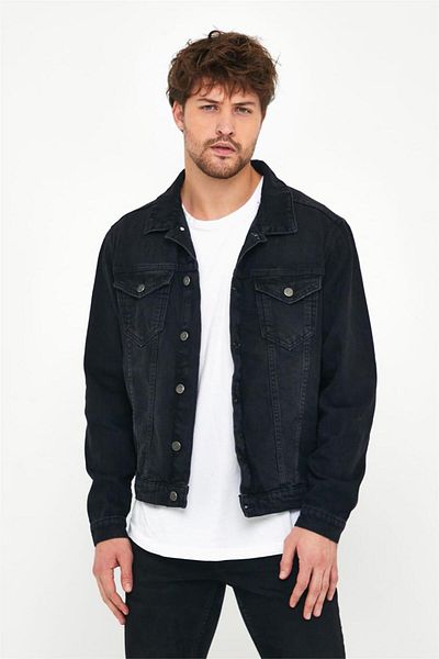 EXPLODE - Ανδρικό τζιν παλτό Slim Fit Washed Μαύρο
