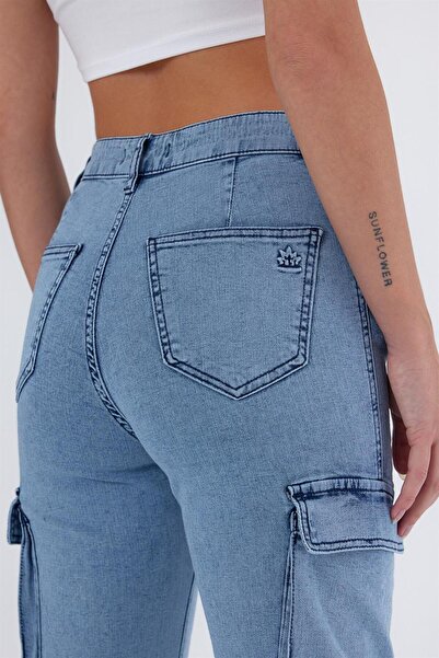 EXPLODE - Blugi pentru damă, cu buzunar cargo, cu picior elastic, jogger, albaștri