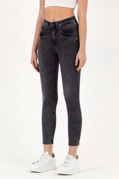 EXPLODE Blugi de damă slim-fit de culoare antracit