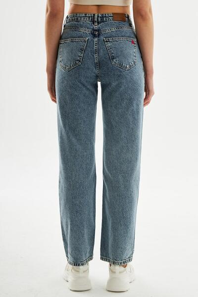 EXPLODE - Kadın Önden Düğmeli Yüksek Bel Wideleg Jeans Açık Mavi