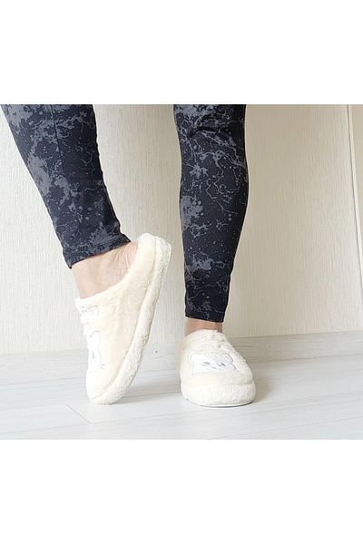 AkınalBella Soft Inside and Out White Cat Figured Winter House Slippers