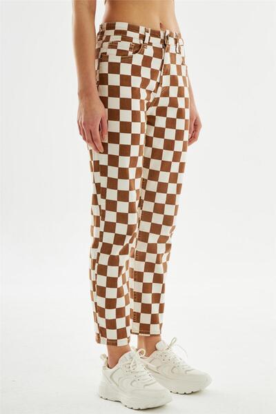 EXPLODE - Kadın Mom Fit Jean Pantolon Kahverengi