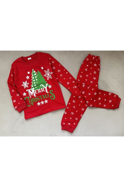 SANTRALBEBE Unisex Starry Merry Christmas Printed Pajama Set