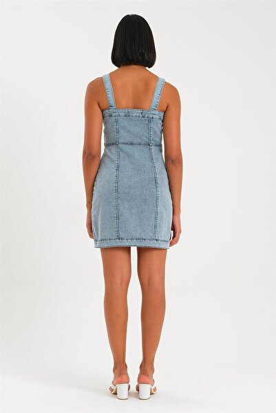 EXPLODE - Kadın Likralı Askılı Elbise Açık Mavi