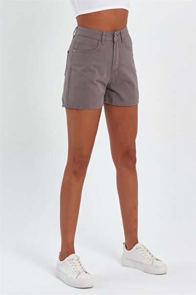 EXPLODE - Kadın Mini Slim Denim Şort Vizon