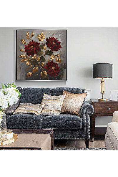 Markazip Bordo Karanfil Gümüş Metal Çerçeveli Kanvas Tablo 90x90cm Kod: Lh100-k