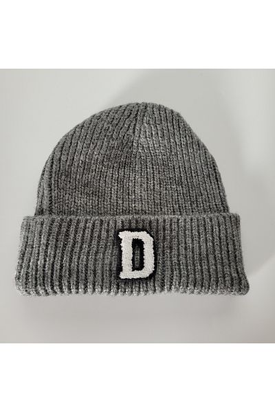 initialess Mohair Folded Wool Beret with Letter D
