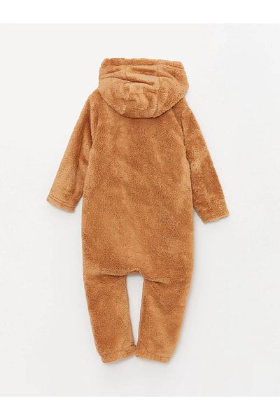LC Waikiki Plush Hooded Long Jumpsuit for Baby Boy - 0-12 Months with Booties (12 Months+ No Booties)
