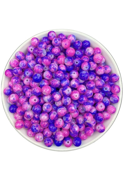 Hedef Bijuteri فوشيا منقوش 50 جرام 8 مم - خرز لؤلؤ زجاجي أزرق اللون، صناعة ال...