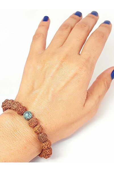 Yasamtohumu Βραχιόλι Unisex Αφρικανική Τυρκουάζ Πέτρα Rudraksha 8mm