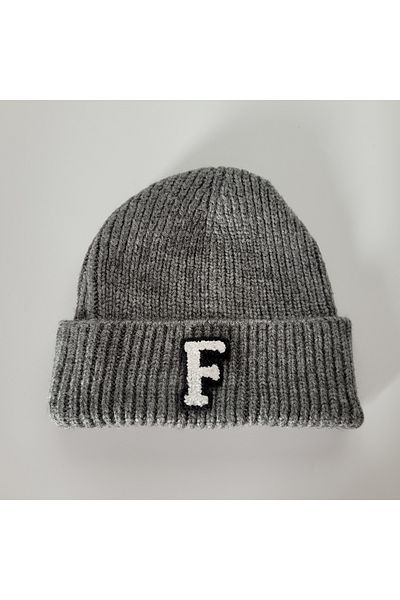 initialess Mohair Folded Wool Beret with Letter F