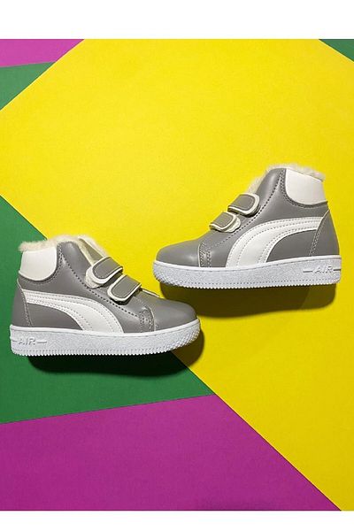 ALTUNTAŞ Unisex Boy - Girl's Furry Winter Velcro Ανατομική Σόλα Ραμμένη Μπότες - Γκρι