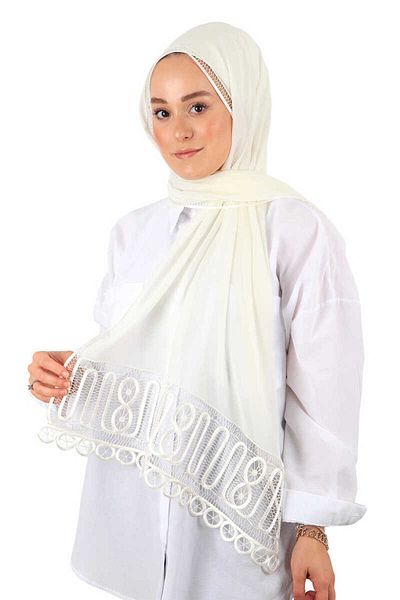 Bursa İpek White Handcrafted Lace Angles Shawl