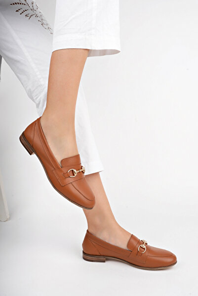 Deripabuc Genuine Leather Tan Women's Leather Loafer Dp58 2001