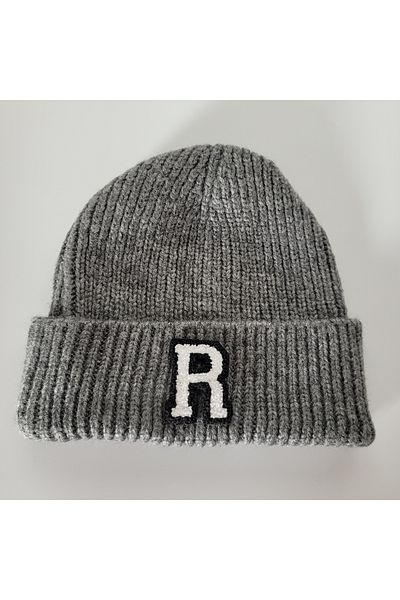 initialess Mohair Folded Wool Beret with Letter R
