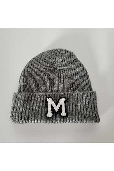 initialess Mohair Folded Wool Beret with Letter M