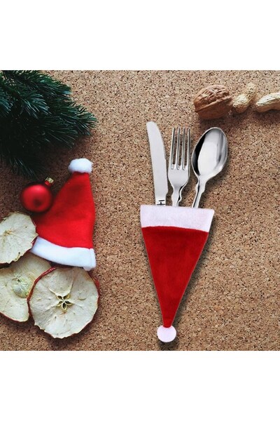 Masalsı Concept 6 Adet Dekoratif Noel Baba şapkası Kaşıklık - Yılbaşı sofra d...