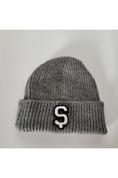 initialess Mohair Folded Wool Beret with Letter S