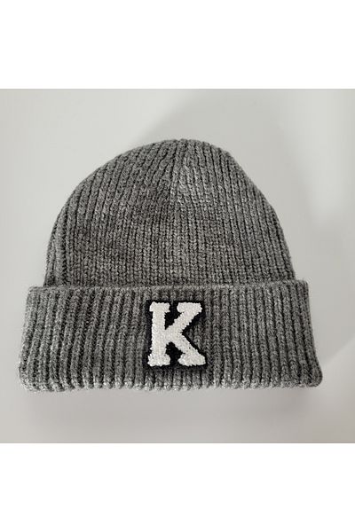initialess Mohair Folded Wool Beret with Letter K
