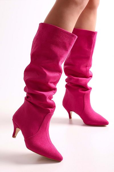 Shoeberry Γυναικείες Μπότες Pia Fuchsia Suede Φυσούνα με τακούνι Φούξια Suede