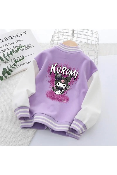 MECH BUTİK معطف جامعي أرجواني بطبعات ابتسامة كورومي