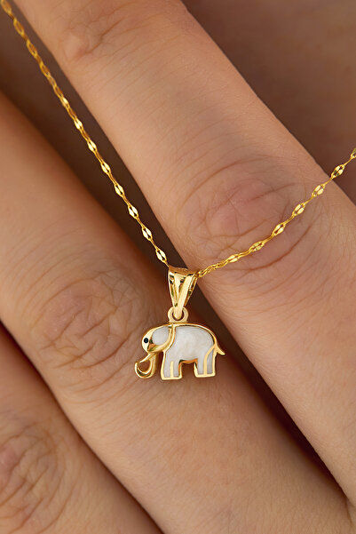 MİLET KUYUMCULUK 14 Ayar Altın Aynalı Zincirli Ve Mineli Fil Kolye