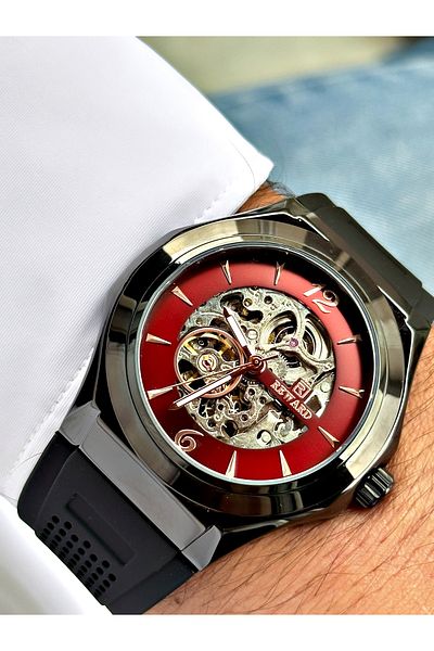 Reward Black Color Silicone Automatic Business Skeleton Model Men's Wristwatch + BRACELET WITH GIFT