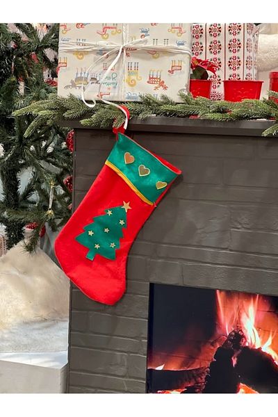 Masalsı Concept 1Pc Christmas Custom Large Santa Claus Pine Tree Pattern Socks Gift Pouch Decoration Pine Tree Ornament