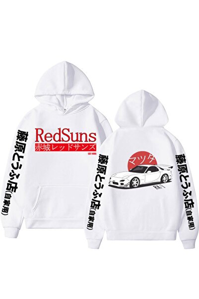Tarzsokak Аниме First D Hoodies Mazda Rx7 Принтирана качулка Mod45 17278 Бяла