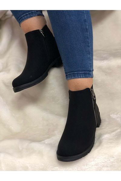 ÇİĞDEM KUNDURA Çiğdem Black Nubuck Leather Double Zipper Ankle Boots Black
