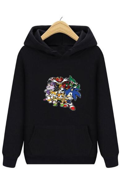 Tarzsokak Sonic Siyah Unisex Kapşonlu Sweatshirt Sonıc Karakterler 00424