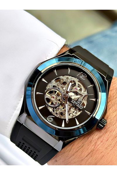 Reward Black Color Silicone Automatic Business Skeleton Model Men's Wristwatch + BRACELET WITH GIFT