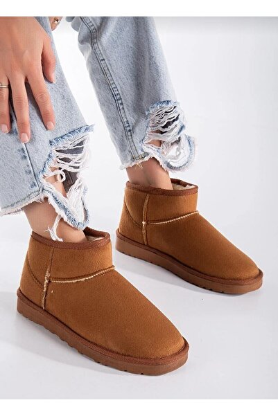 ipek butik Cizme ultra mini din piele intoarsa pentru femei - culoare maro, i...