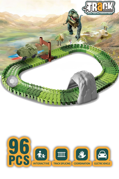 Shem 96 Pieces Dinosaur Themed - Movable and Vehicle Rails