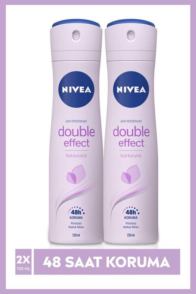 NIVEA Kadın Sprey Deodorant Double Effect Mor Düşler 150 ml X2 Adet,48 Saat Koruma,pürüzsüz Koltukaltı