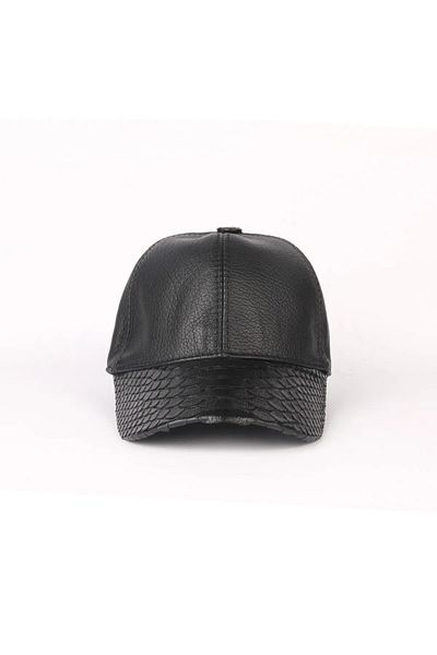 fubileather Ръчно изработена ежедневна унисекс бейзболна шапка от естествена кожа, половин питон