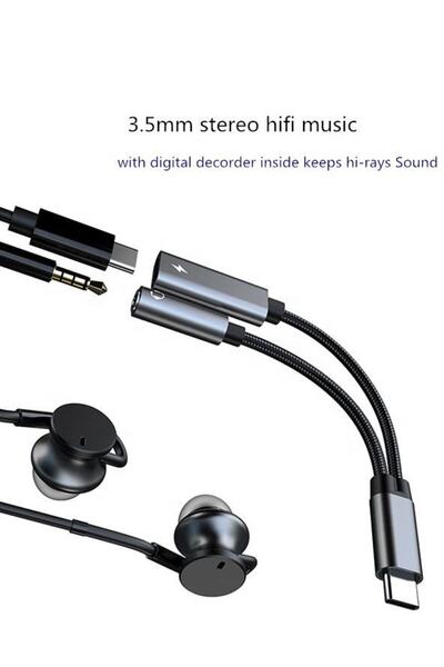 Deppo Trend Samsung Xiaomi Uyumlu Type-C Jack Kulaklık Çevirici Dönüştürücü Örgü Kablo Bluetooth Gerektirmez