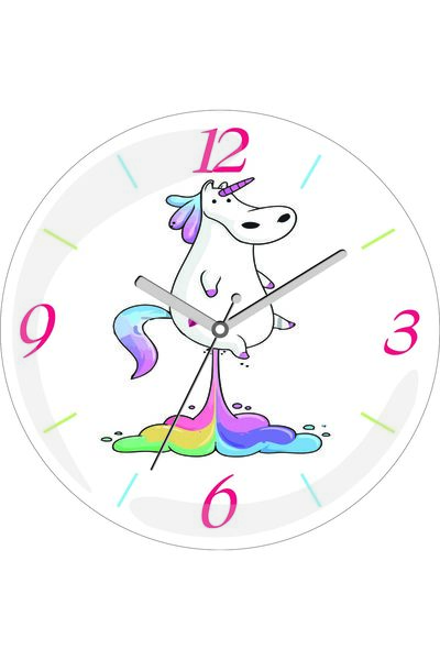ART HEDİYE Ceas de perete din sticlă reală cu formă de unicorn, cu diametrul de 30 cm, silențios